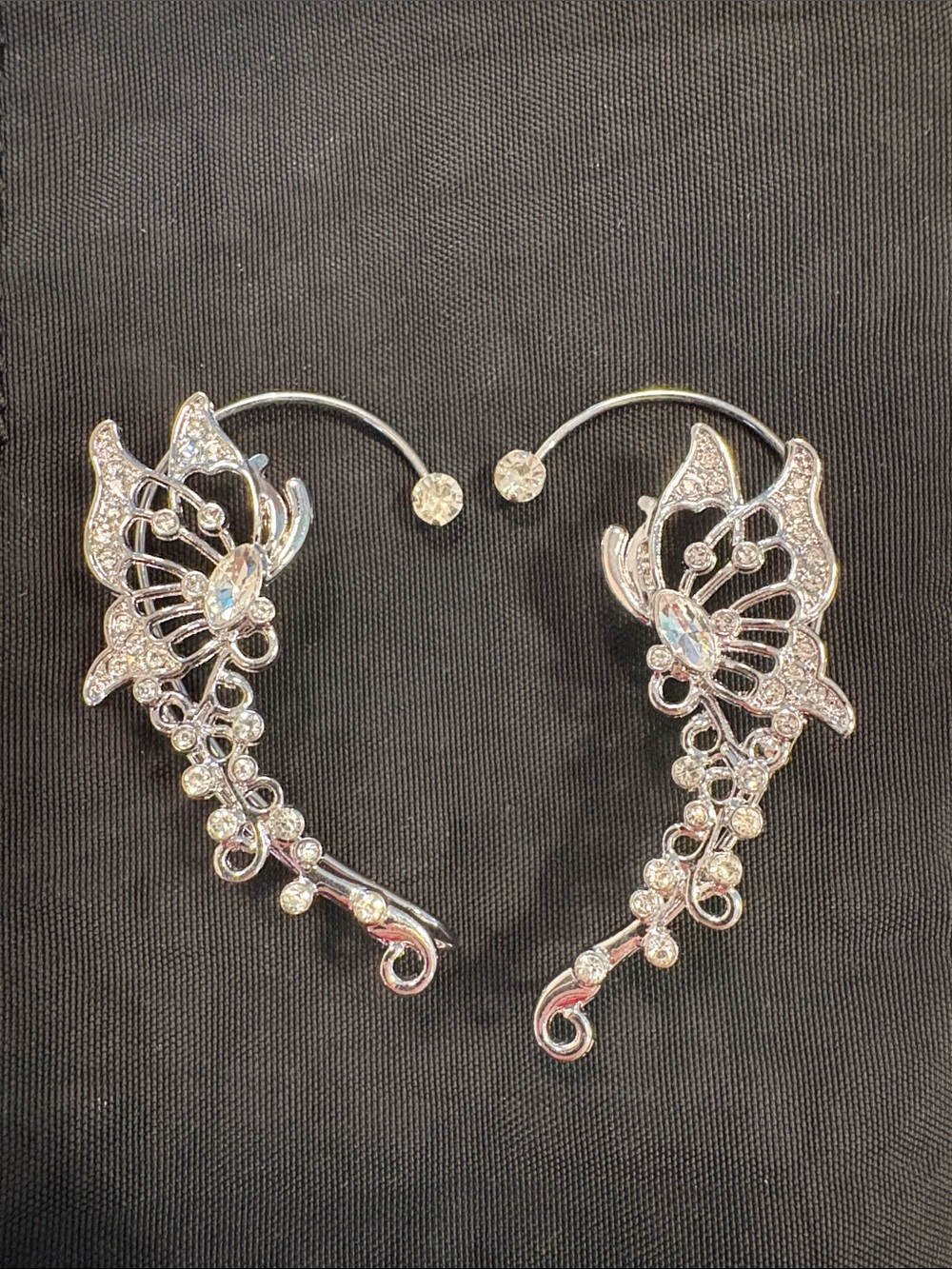 Silver Tone Metal Butterfly Crystal Ear Cuffs with Rhinestones